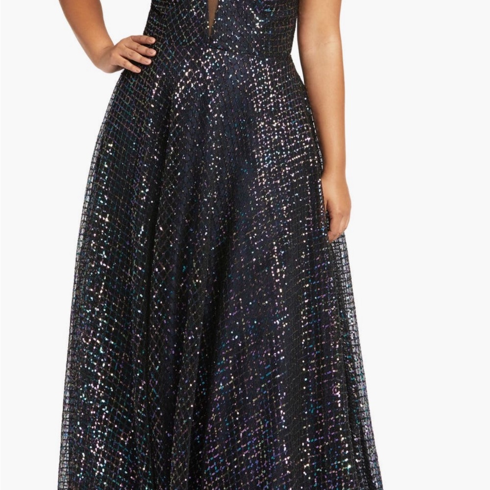 Mac Duggal Lattice Multicolor Sequin Evening Dress